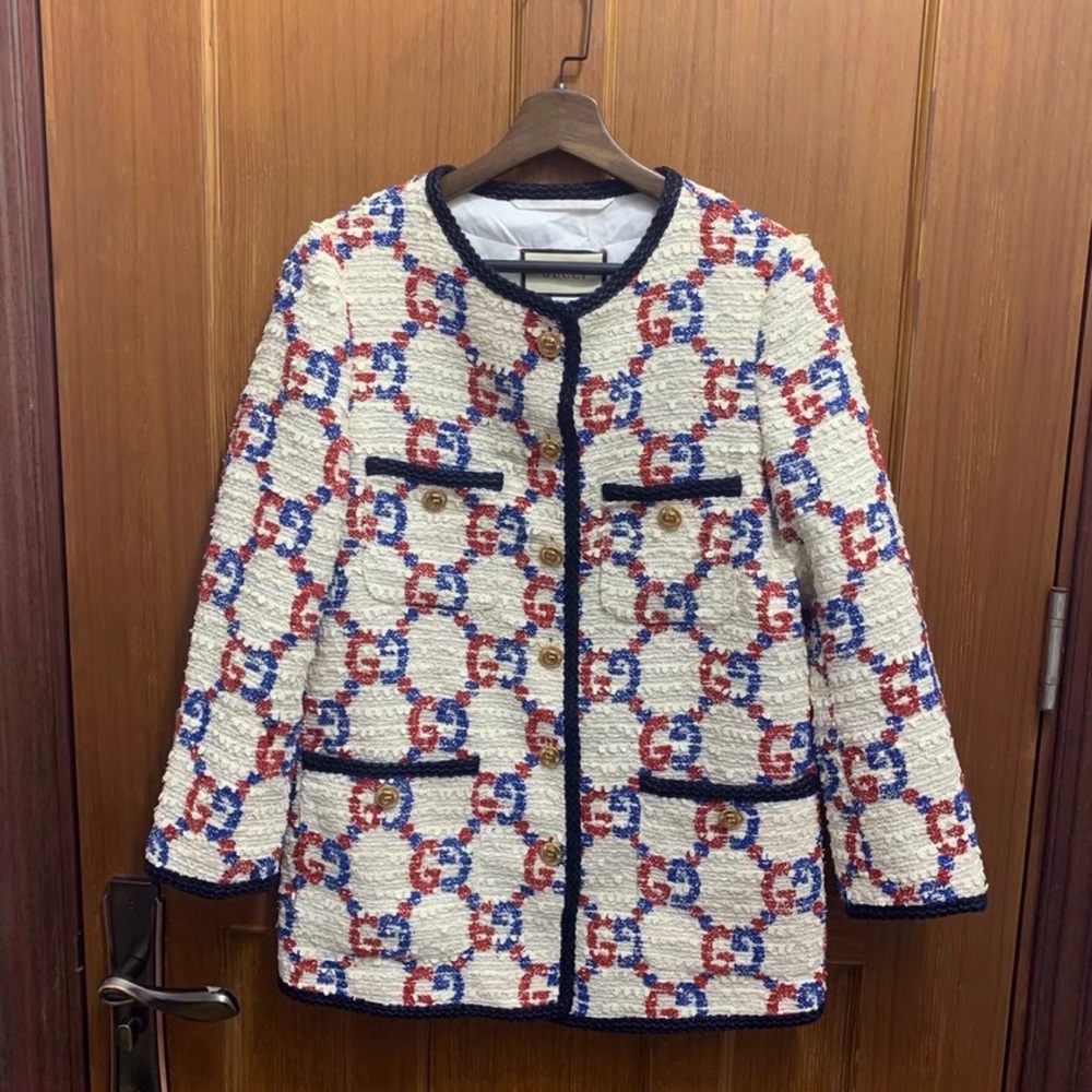 Gucci Women's Multicolor Tweed Blazer with Gold Accents